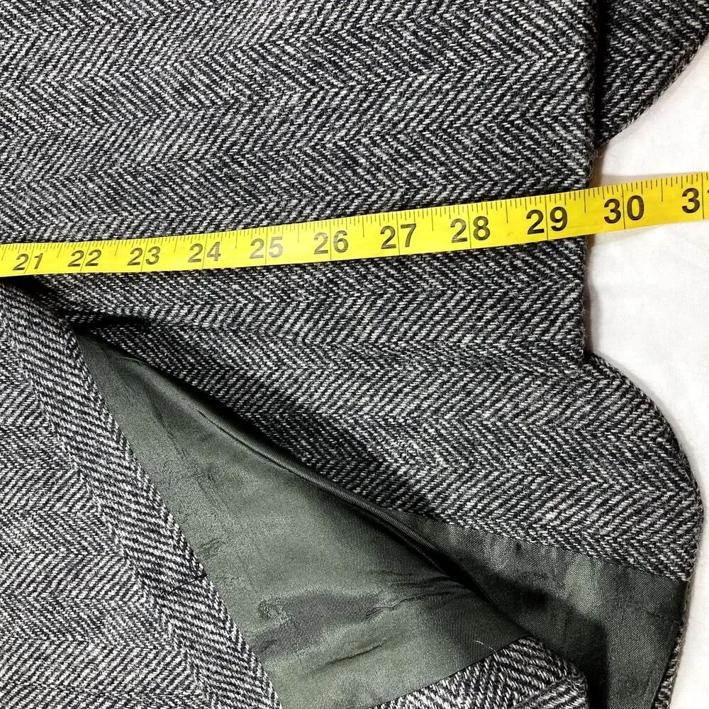 Barrington Vtg Tweed Wool Sport Coat Herringbone Gray Black 40 42 Men Preppy 70s